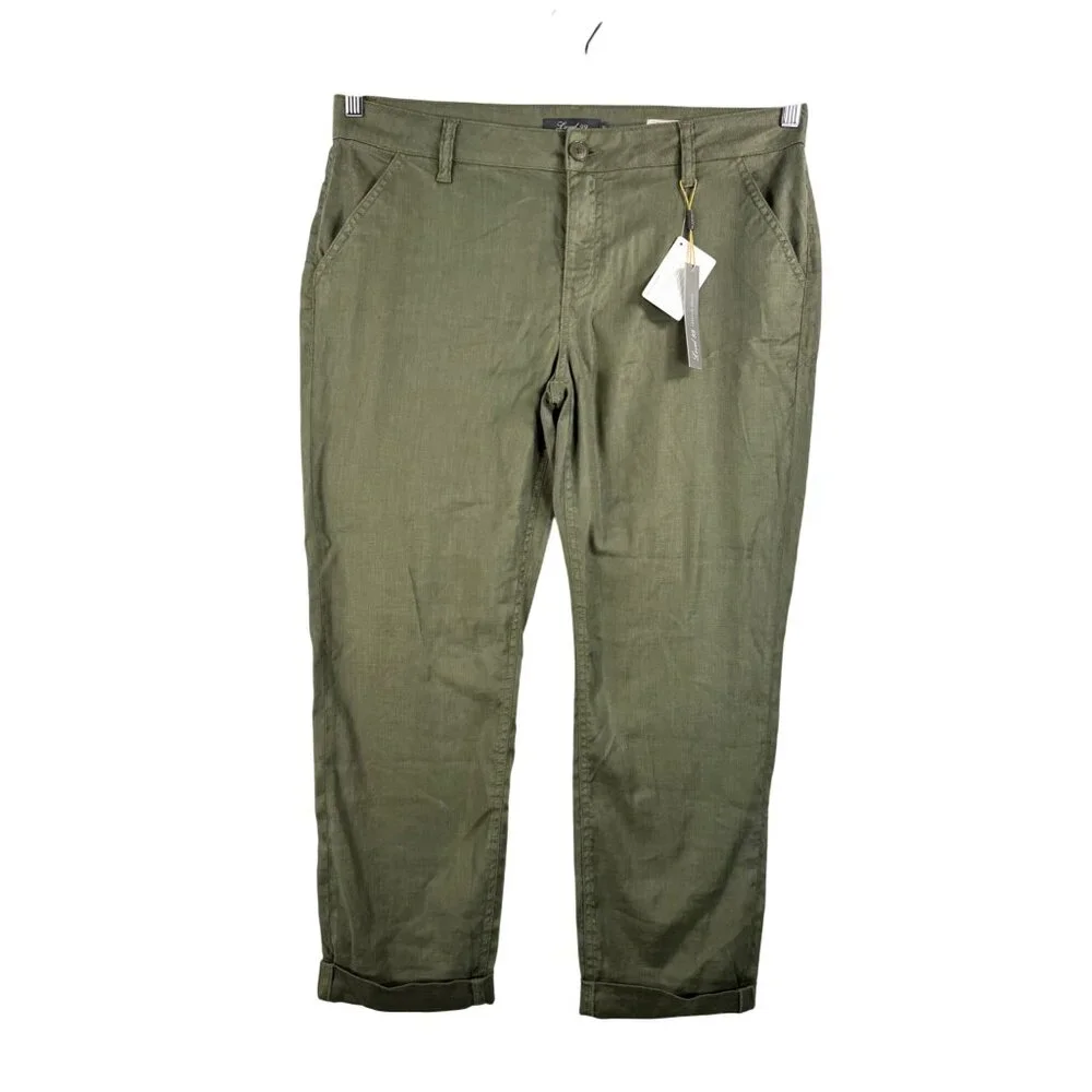 Level 99 Sienna Boyfriend Pants Olive 90s beachy linen sz 31 - Picture 1 of 11